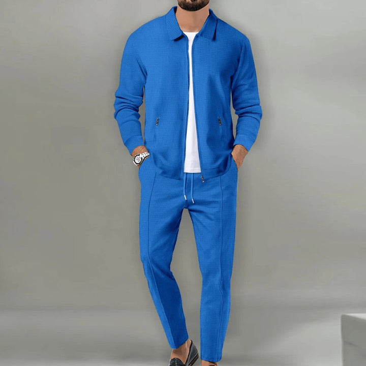 Men's Smart Casual Travel Tracksuit | Waffle Zip Two Piece Set Back