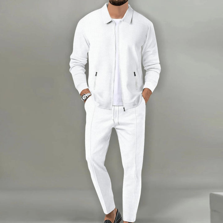 Men's Smart Casual Travel Tracksuit | Waffle Zip Two Piece Set Front