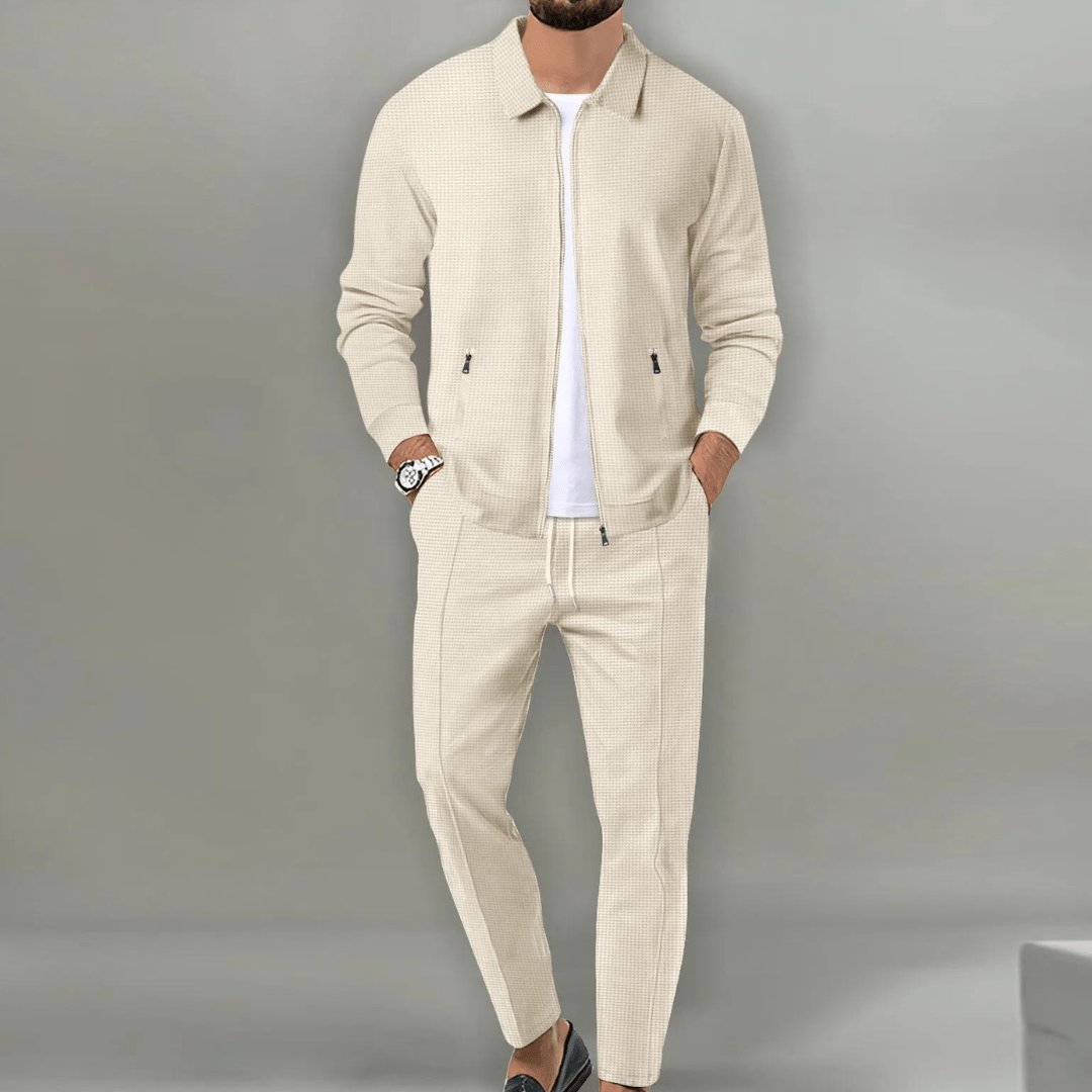 Men's Smart Casual Travel Tracksuit | Waffle Zip Two Piece Set Hero