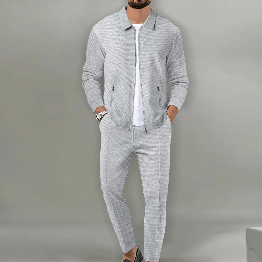 Men's Smart Casual Travel Tracksuit | Waffle Zip Two Piece Set Side