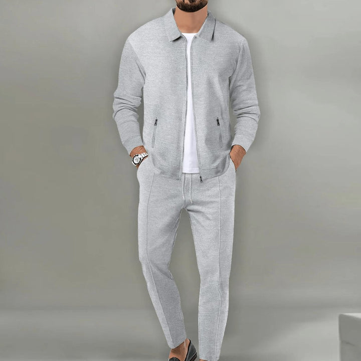 Men's Smart Casual Travel Tracksuit | Waffle Zip Two Piece Set Side
