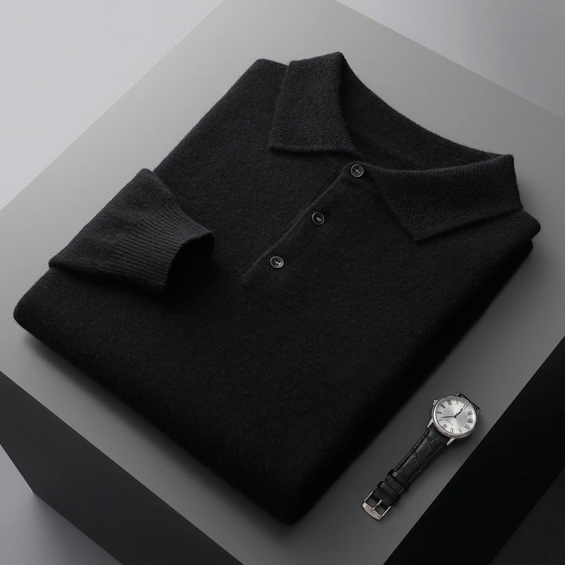 Men's Soft Long Sleeve Polo Shirt with Knit Collar Back