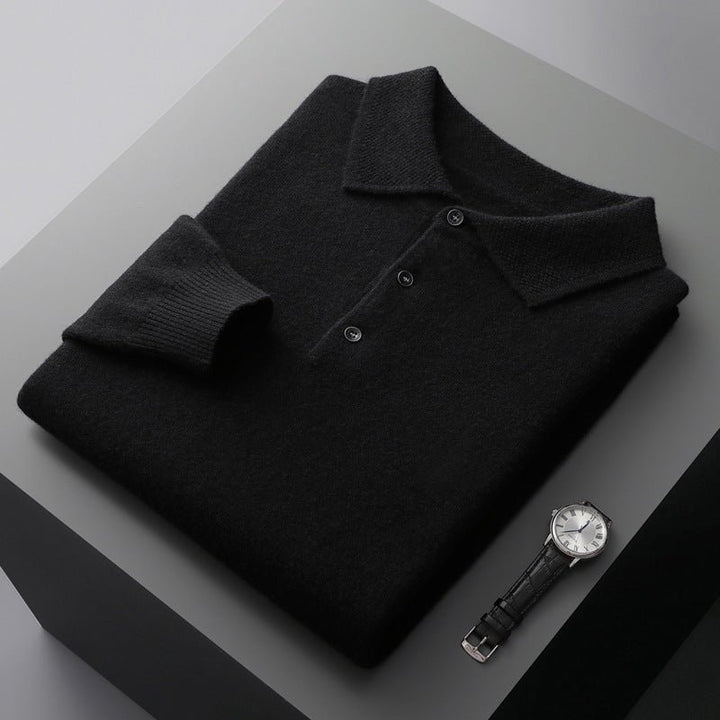 Men's Soft Long Sleeve Polo Shirt with Knit Collar Back