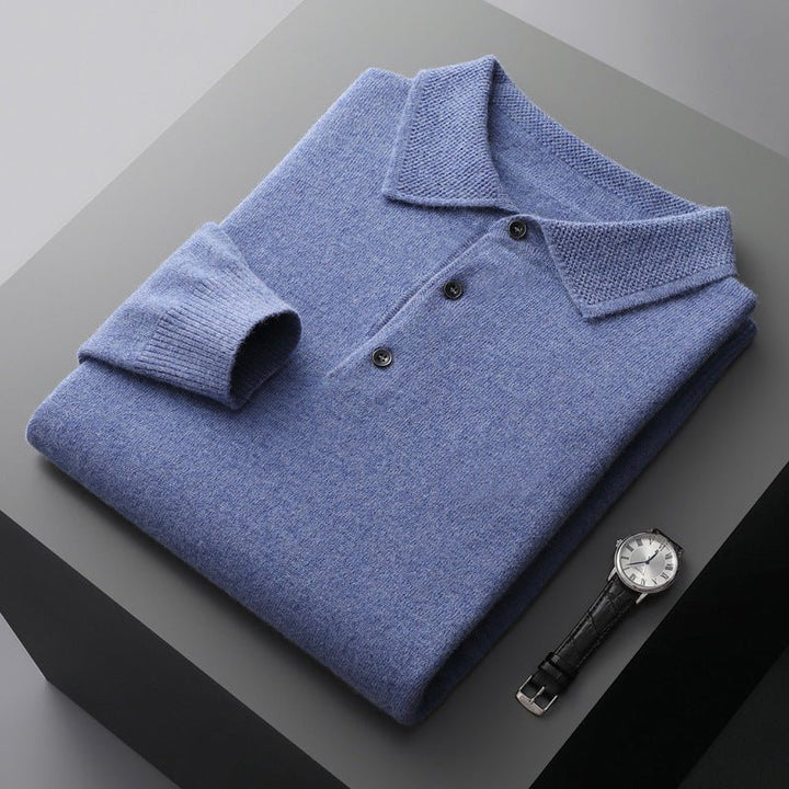 Men's Soft Long Sleeve Polo Shirt with Knit Collar Detail