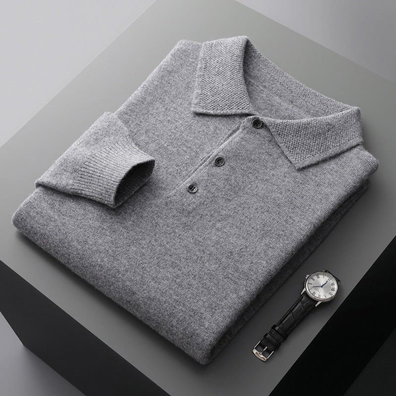 Men's Soft Long Sleeve Polo Shirt with Knit Collar Front