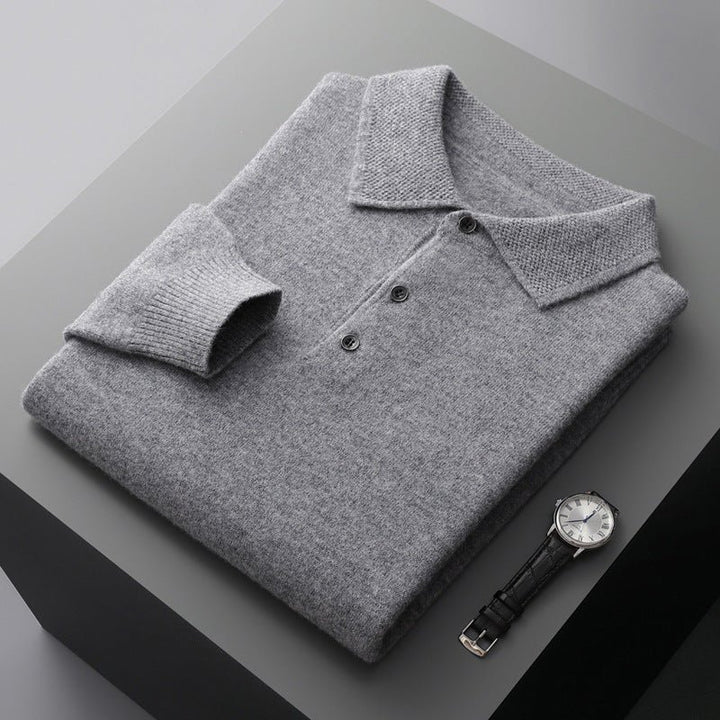 Men's Soft Long Sleeve Polo Shirt with Knit Collar Front