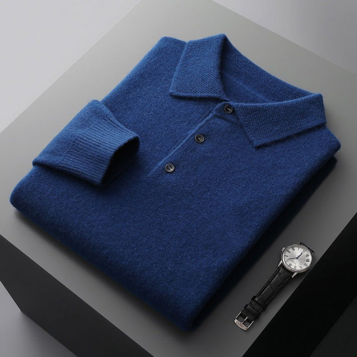 Men's Soft Long Sleeve Polo Shirt with Knit Collar Side