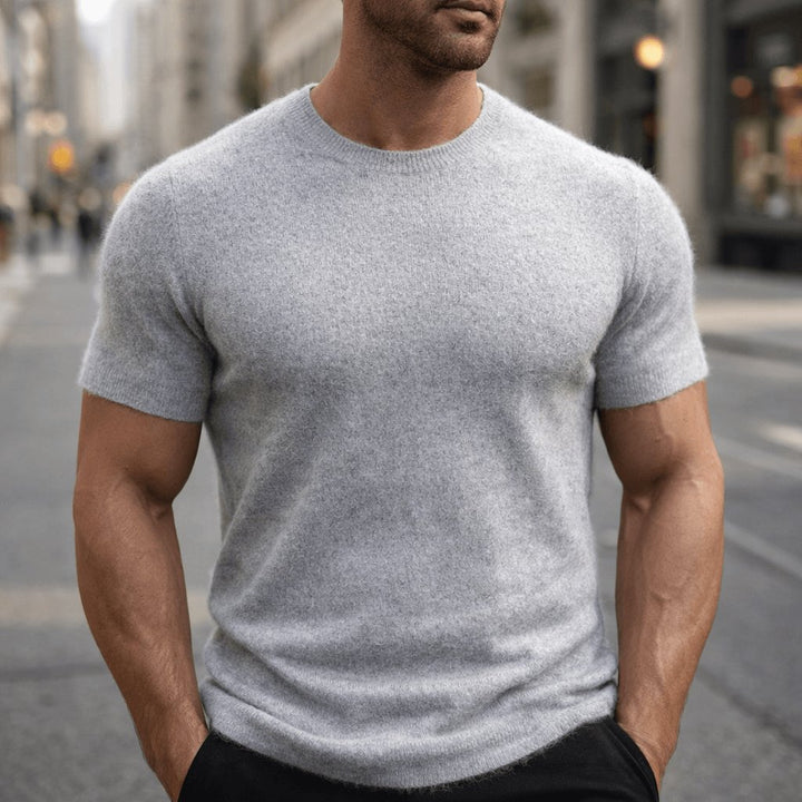 Men's Soft Short Sleeve Knitted Tee Close Up