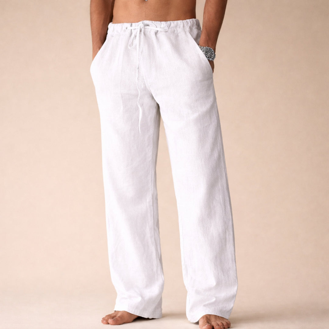 Men's Straight Leg Linen Trousers with Drawstring Waist Hero
