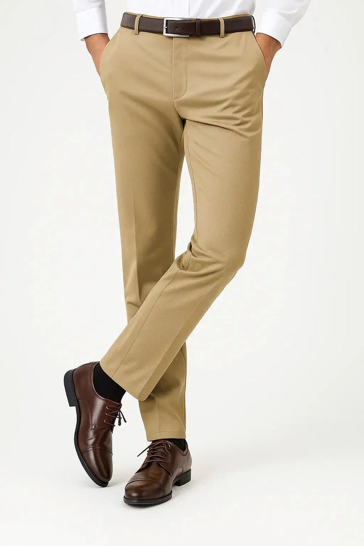 Men's Stretch Comfortable Dress Pants | Flat Front Smart Fit Back