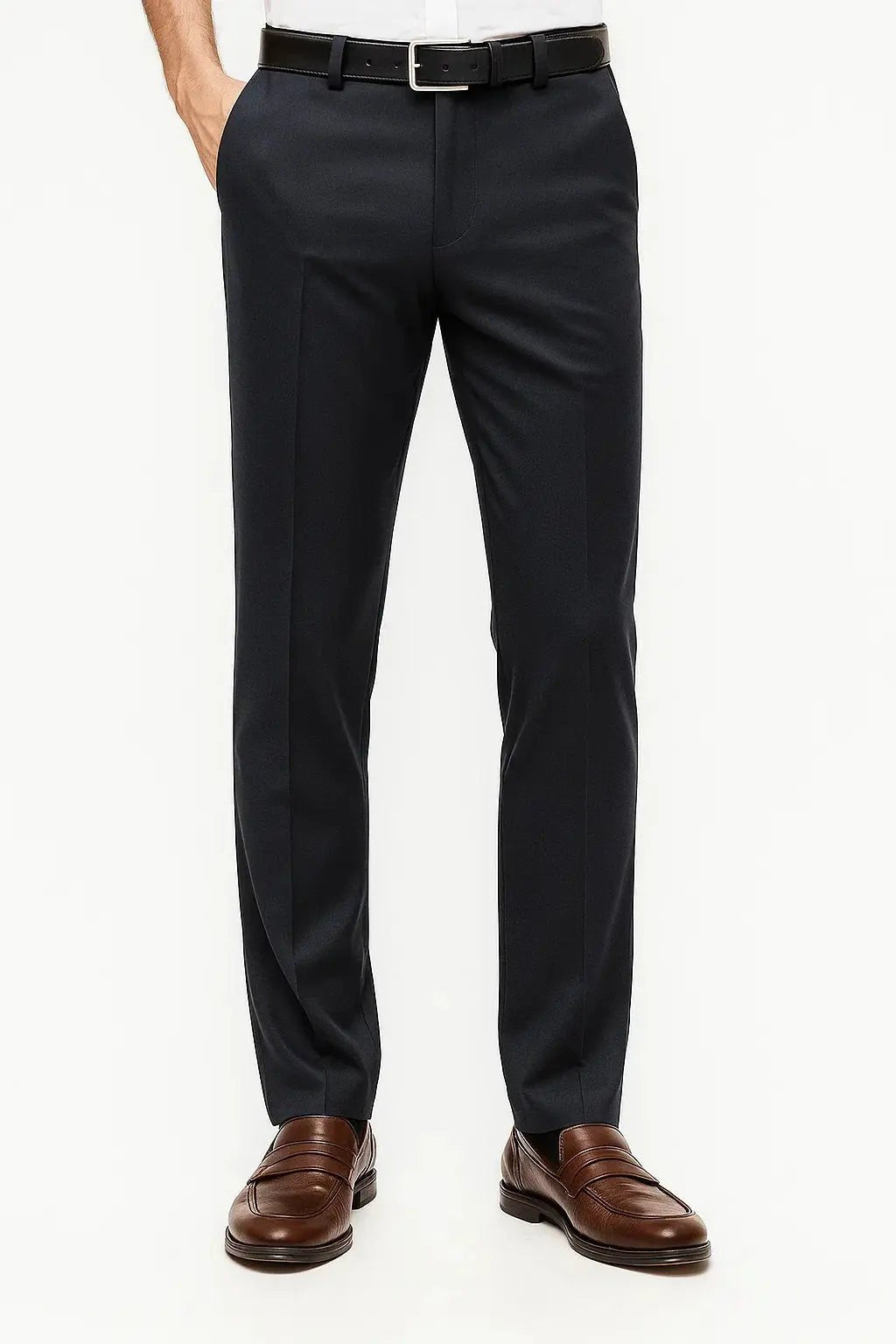 Men's Stretch Comfortable Dress Pants | Flat Front Smart Fit Close Up