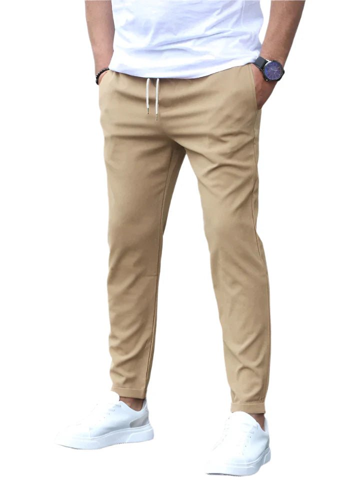 Men's Stretch Cotton Trousers with Drawstring Waist Back