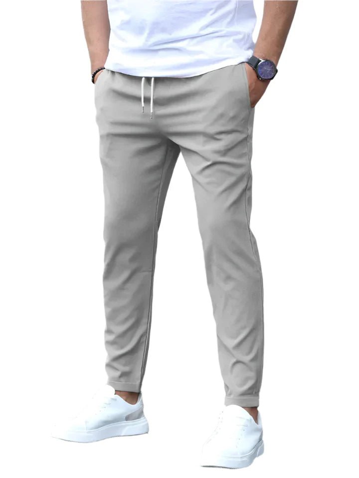 Men's Stretch Cotton Trousers with Drawstring Waist Detail