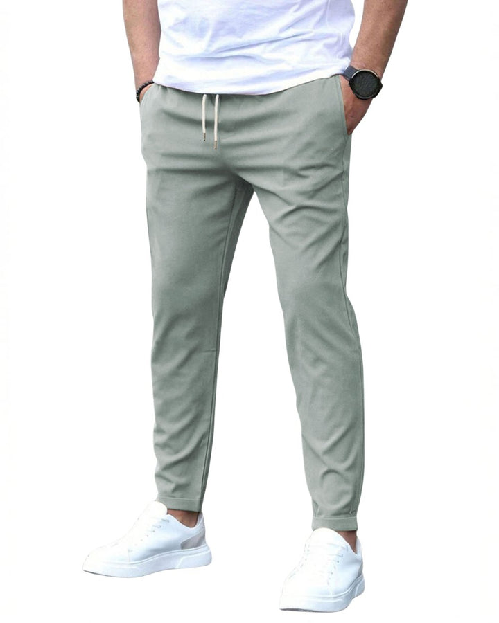 Men's Stretch Cotton Trousers with Drawstring Waist Full