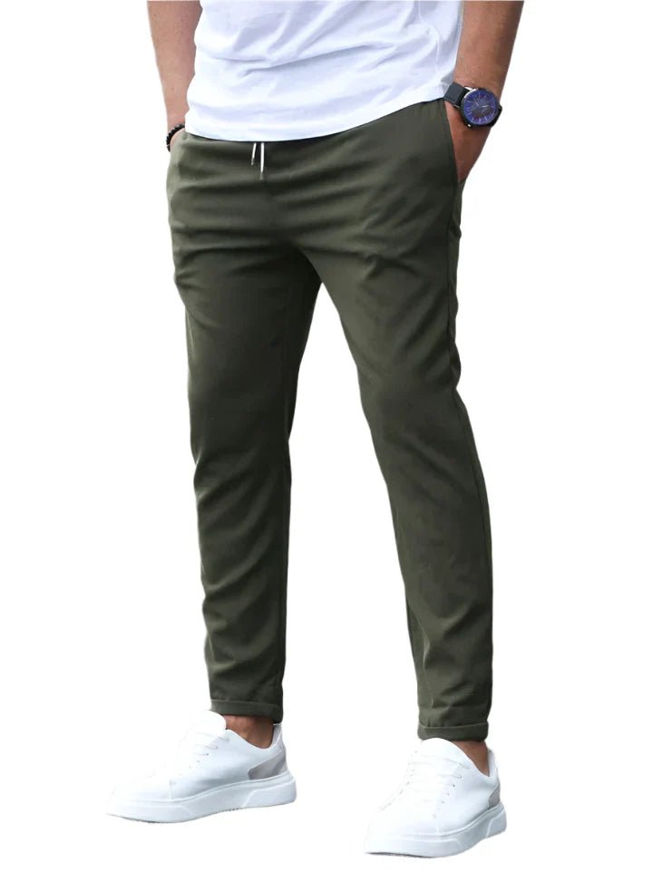 Men's Stretch Cotton Trousers with Drawstring Waist Side