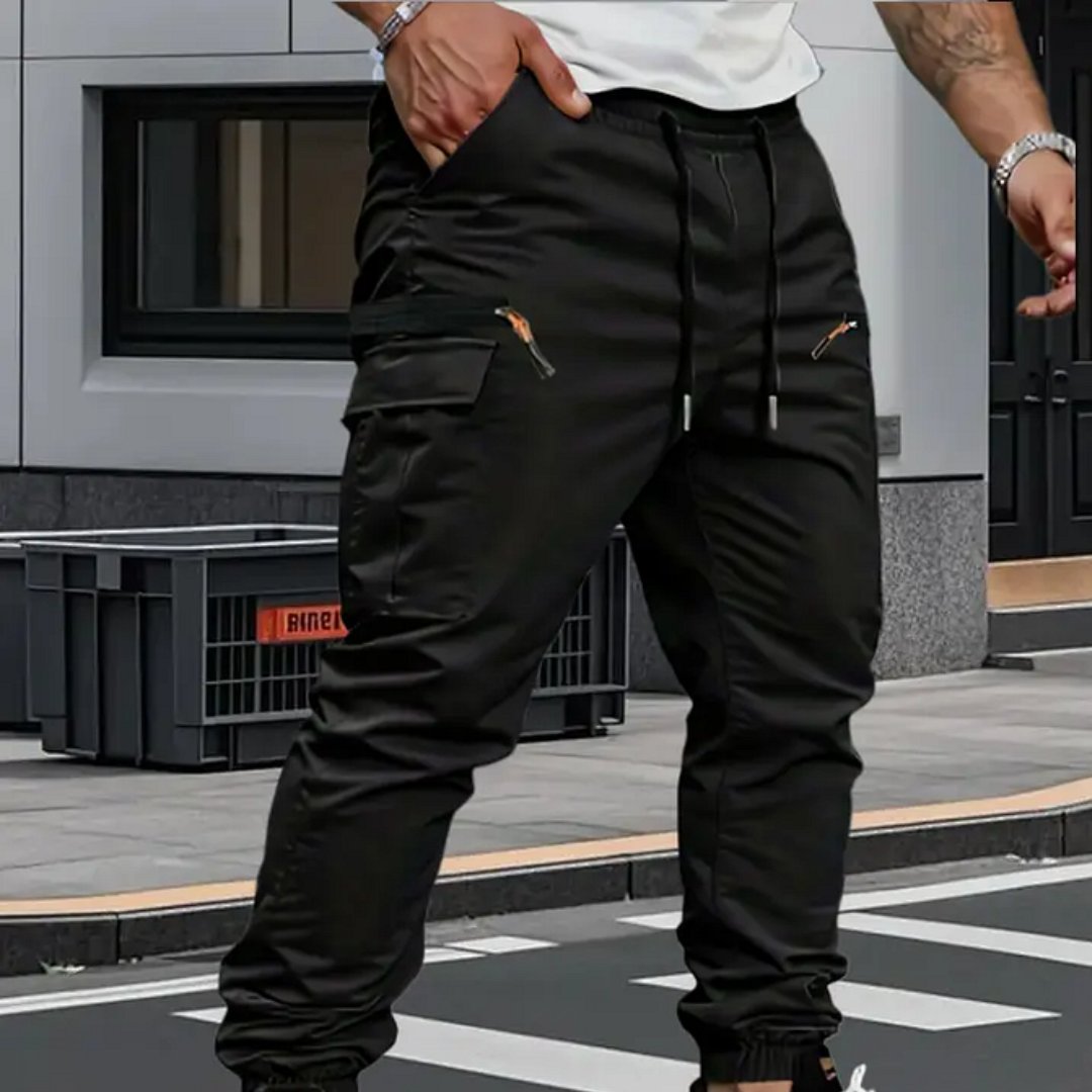Men's Stretch Jogger Trousers | Slim Fit with Zip Pockets Back