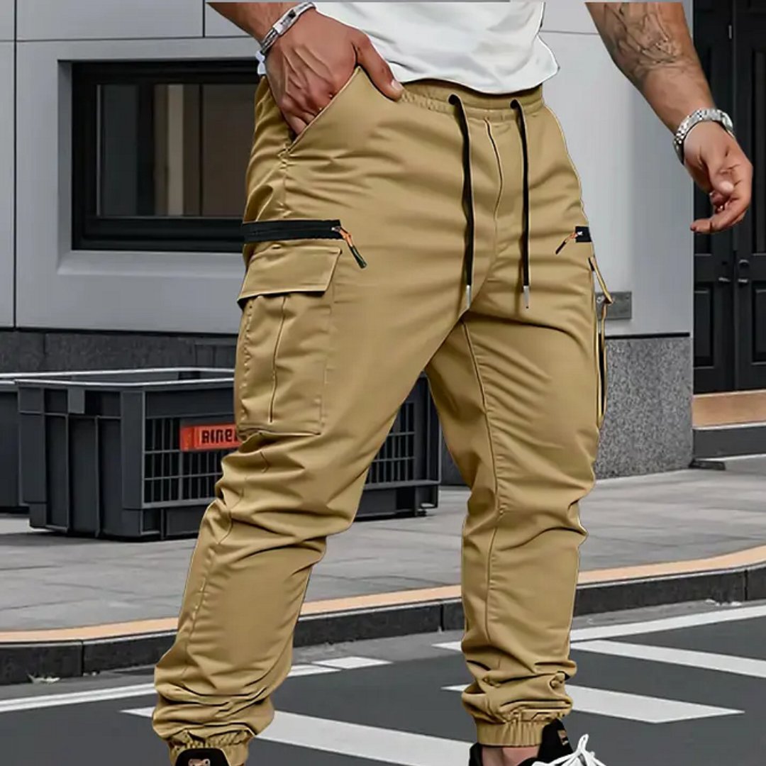Men's Stretch Jogger Trousers | Slim Fit with Zip Pockets Front