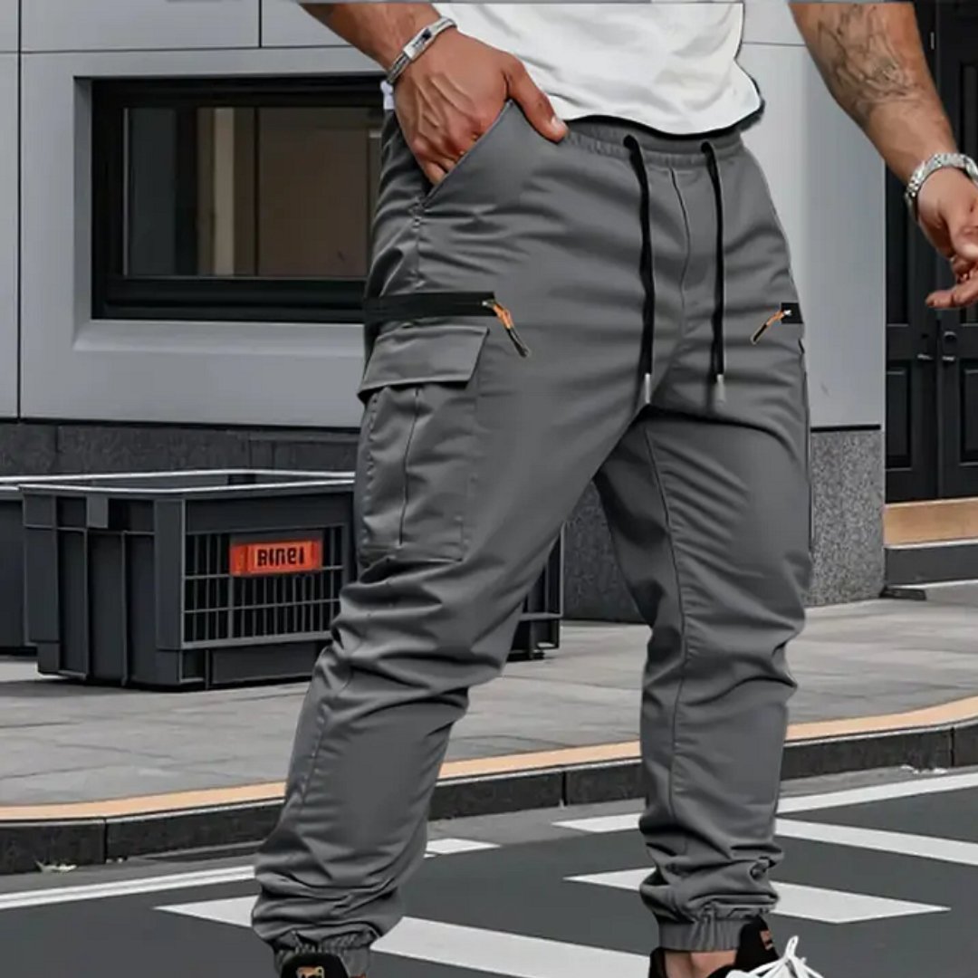 Men's Stretch Jogger Trousers | Slim Fit with Zip Pockets Side