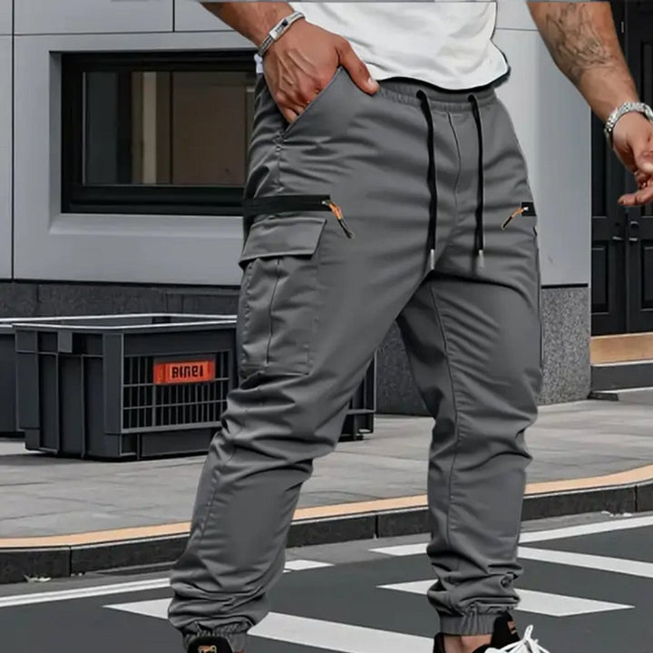Men's Stretch Jogger Trousers | Slim Fit with Zip Pockets Side