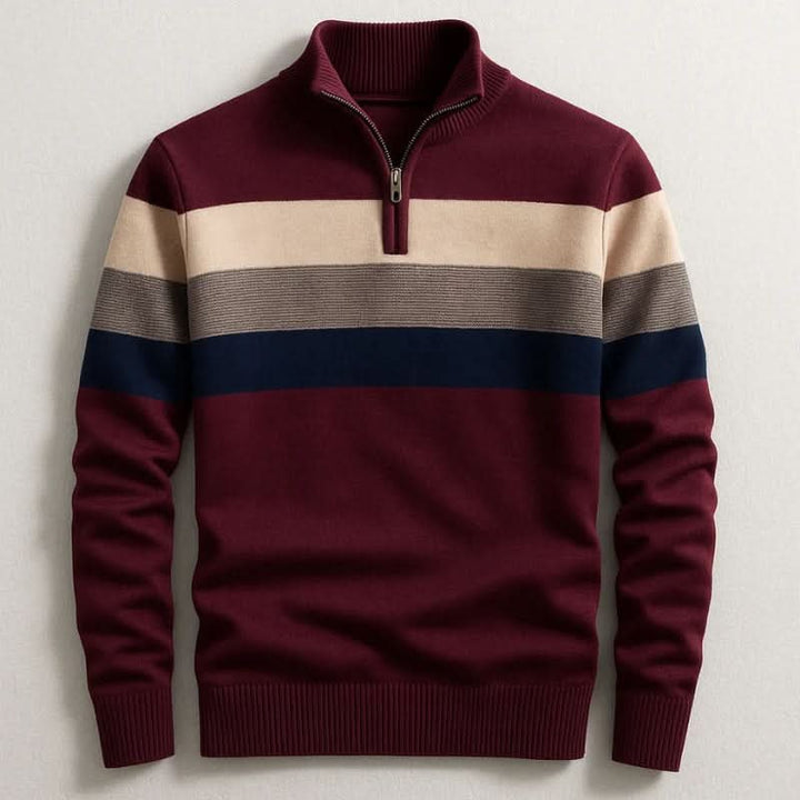 Men's Stripe Quarter Zip Cotton Pullover Back