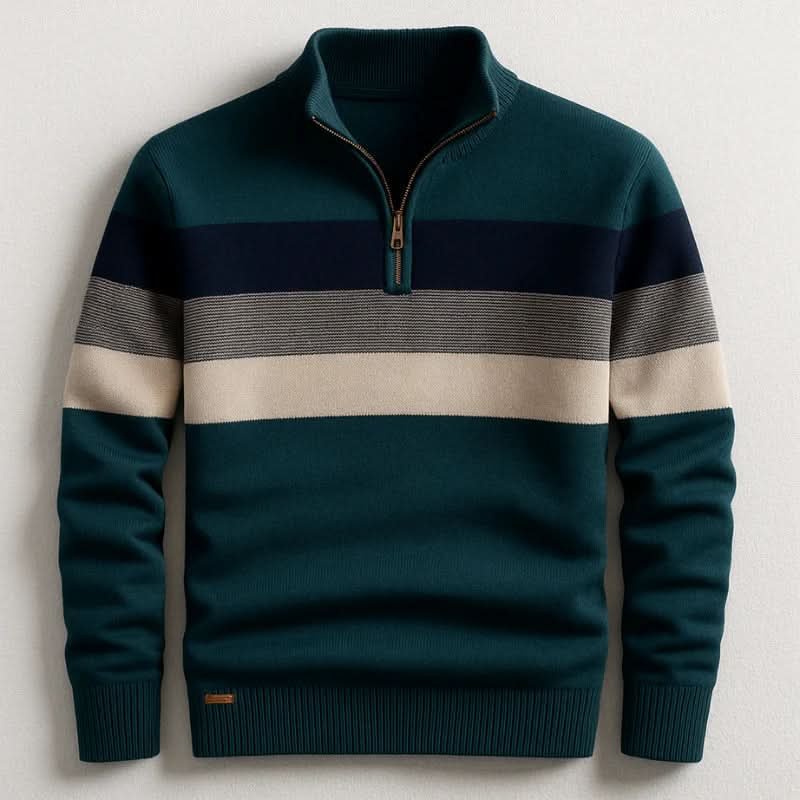Men's Stripe Quarter Zip Cotton Pullover Close Up
