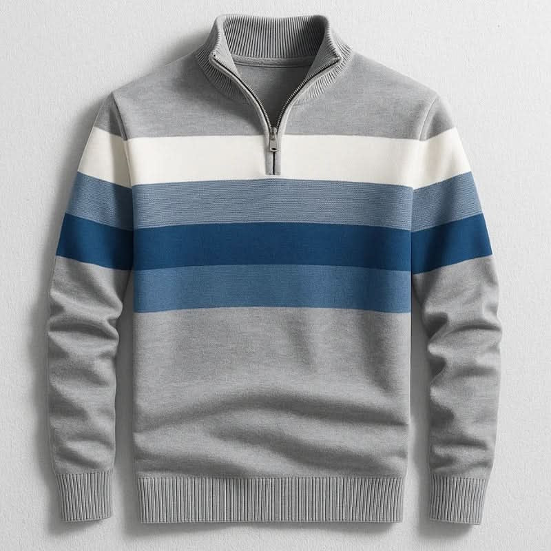 Men's Stripe Quarter Zip Cotton Pullover Detail