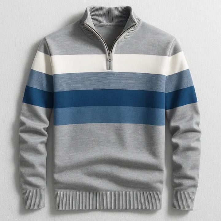 Men's Stripe Quarter Zip Cotton Pullover Detail