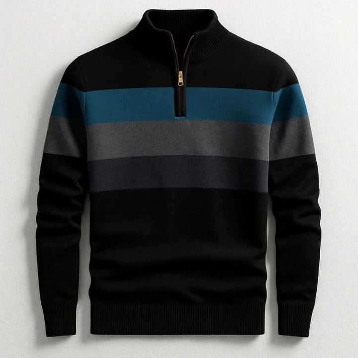 Men's Stripe Quarter Zip Cotton Pullover Front