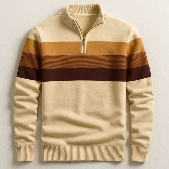 Men's Stripe Quarter Zip Cotton Pullover Side