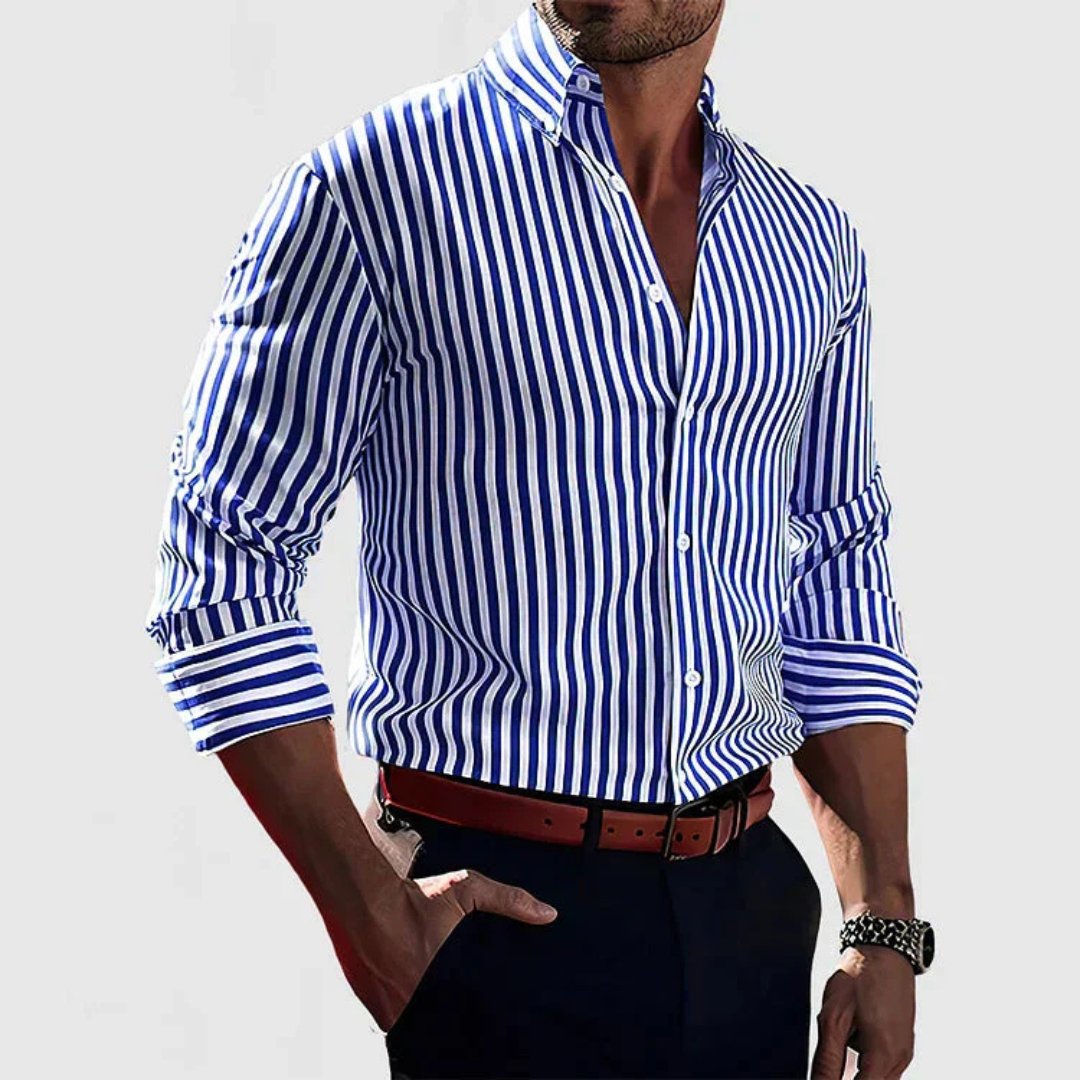 Men's Striped Long Sleeve Shirt with Vertical Print Detail