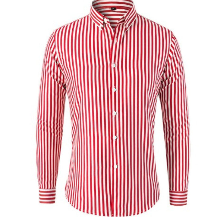 Men's Striped Long Sleeve Shirt with Vertical Print Side