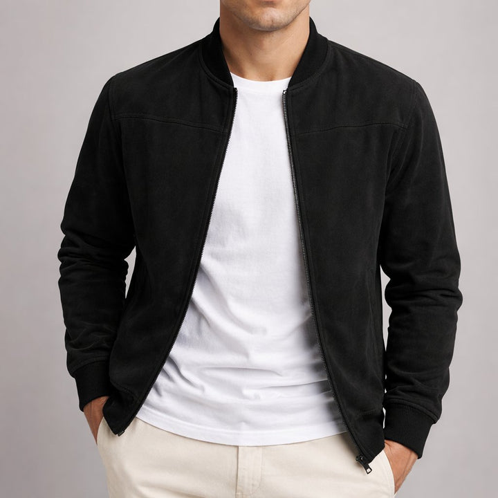Men's Suede Jacket | Structured Fit with Textured Finish Close Up