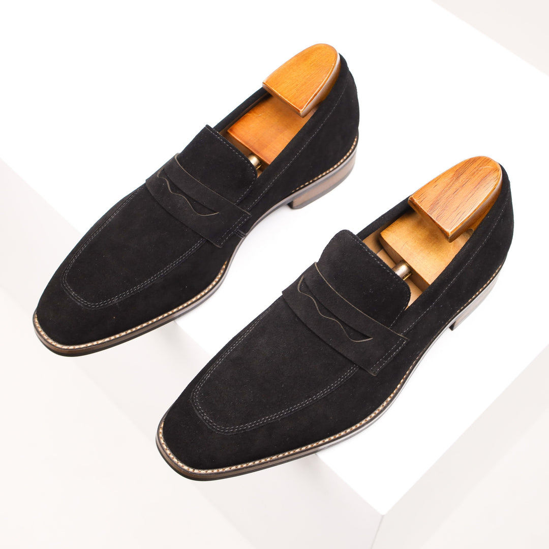 Men's Suede Penny Loafers | Slip On Keeper Strap Detail