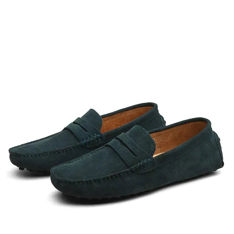 Men's Suede Slip-On Loafers | Penny Bar Casual Fit Detail