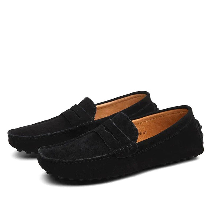 Men's Suede Slip-On Loafers | Penny Bar Casual Fit Front