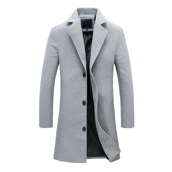 Men's Tailored Long Winter Overcoat | Single Breasted Longline Fit Close Up