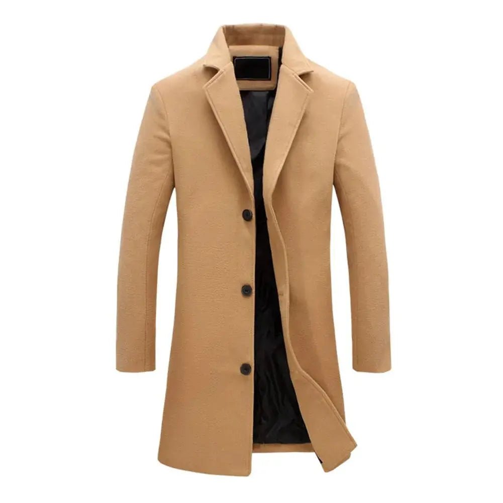 Men's Tailored Long Winter Overcoat | Single Breasted Longline Fit Front