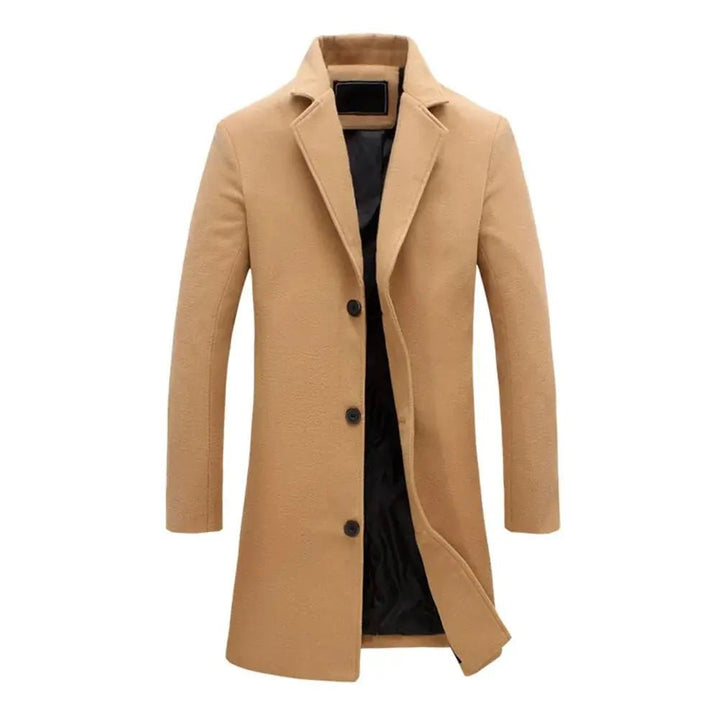 Men's Tailored Long Winter Overcoat | Single Breasted Longline Fit Front