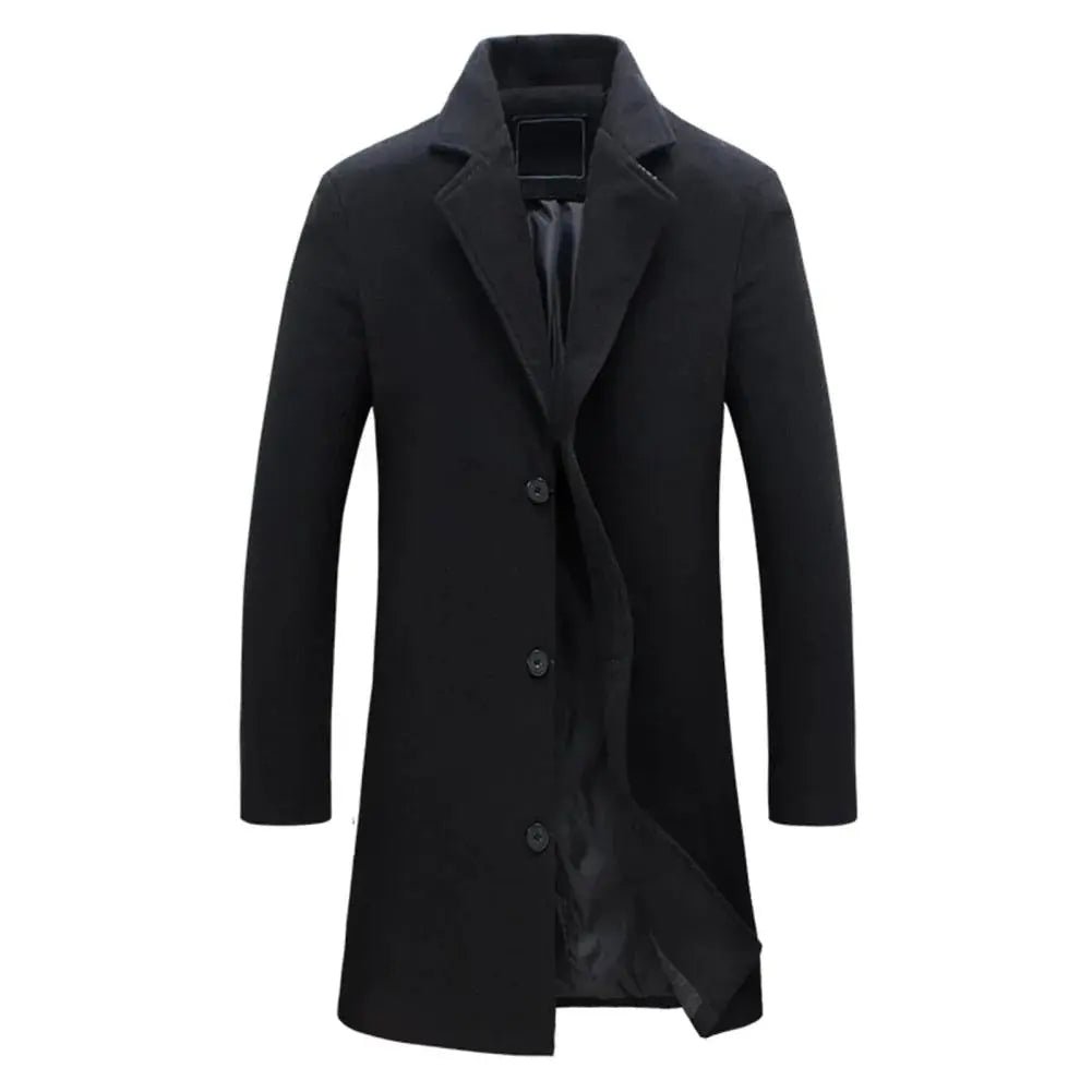 Men's Tailored Long Winter Overcoat | Single Breasted Longline Fit Side