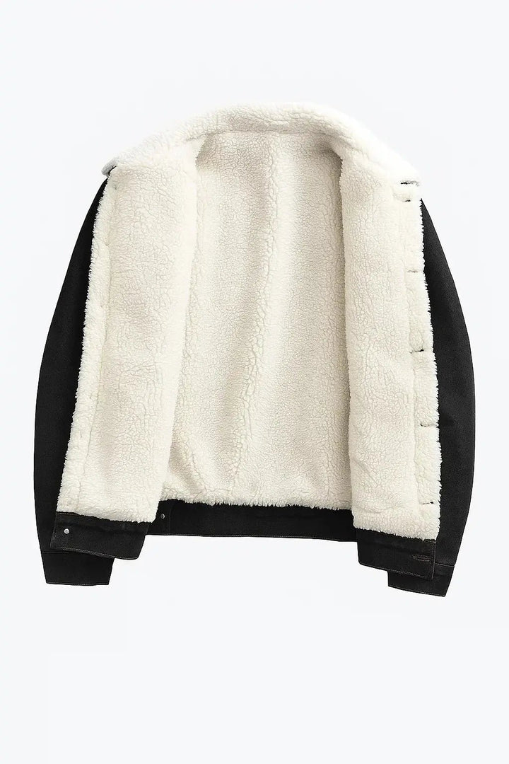 Men's Thick Lined Winter Jacket | Loose Fit with Sherpa Collar Back