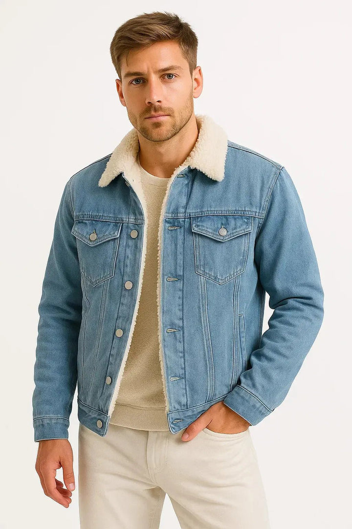 Men's Thick Lined Winter Jacket | Loose Fit with Sherpa Collar Close Up