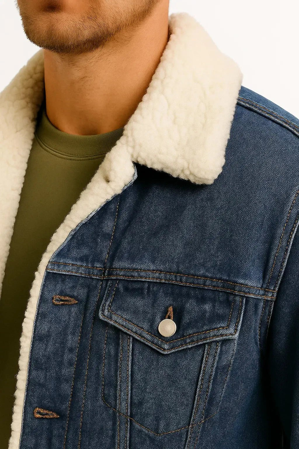 Men's Thick Lined Winter Jacket | Loose Fit with Sherpa Collar Front