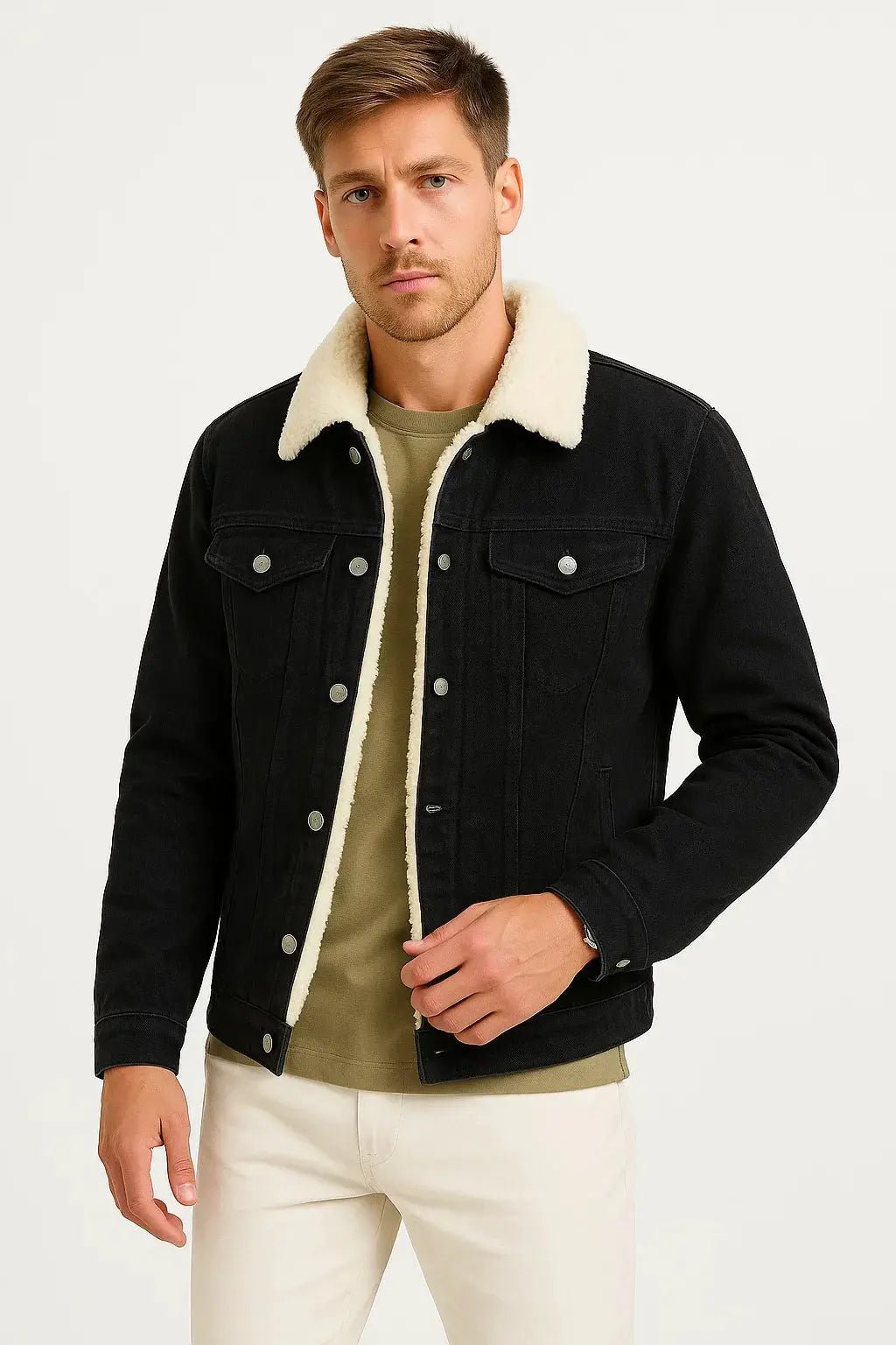 Men's Thick Lined Winter Jacket | Loose Fit with Sherpa Collar Side