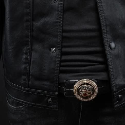 Men's Trucker Leather Jacket | Slim Fit Night Edge Close Up