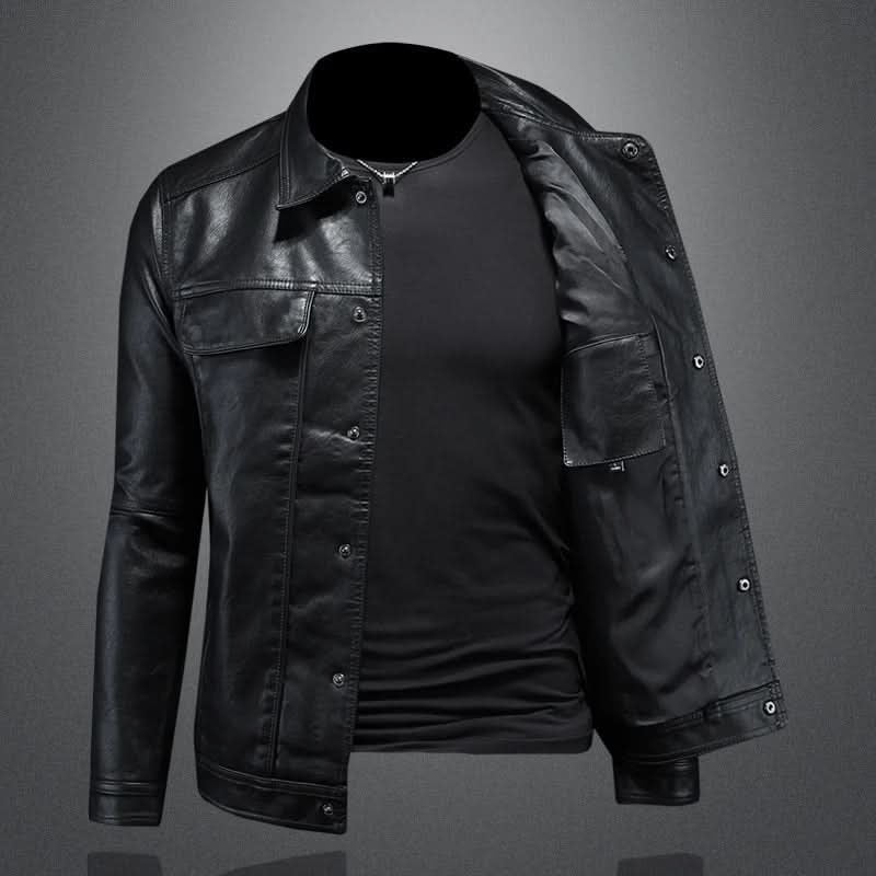 Men's Trucker Leather Jacket | Slim Fit Night Edge Front