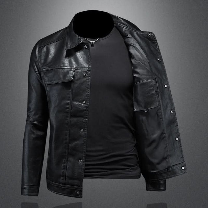 Men's Trucker Leather Jacket | Slim Fit Night Edge Front