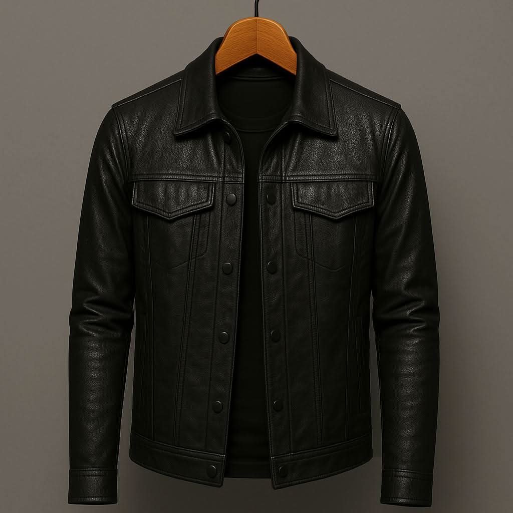 Men's Trucker Leather Jacket | Slim Fit Night Edge Hero