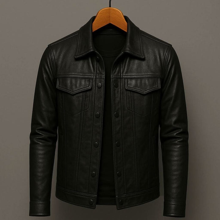 Men's Trucker Leather Jacket | Slim Fit Night Edge Hero