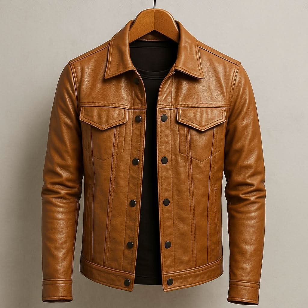 Men's Trucker Leather Jacket | Slim Fit Night Edge Lifestyle
