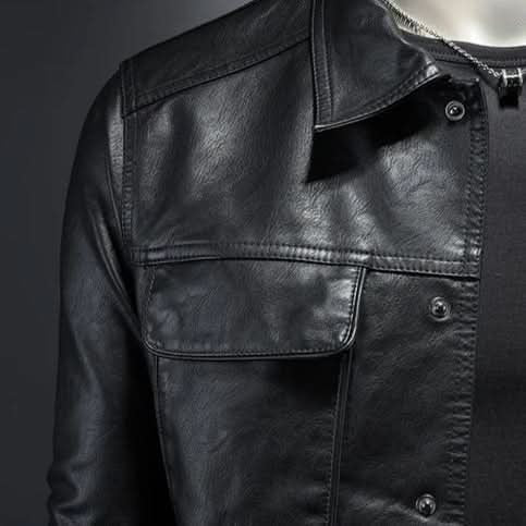 Men's Trucker Leather Jacket | Slim Fit Night Edge Side